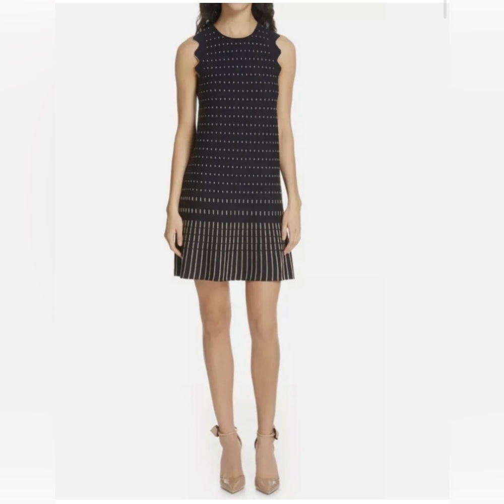 Nwt Ted Baker “Relioa” Metallic Jacquard Dress Navy/ Gold
